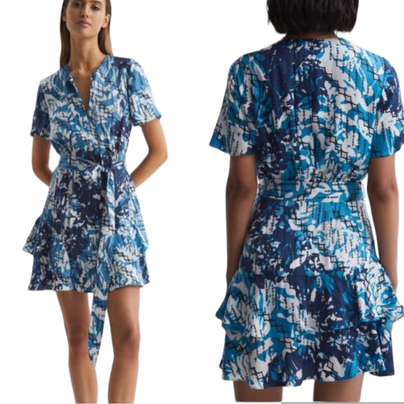 Reiss Dresses & Skirts - Reiss Posey Ditsy Print Belted Mini Dress Blue Size 4 NWT